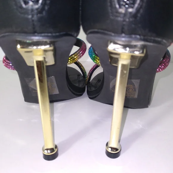 Chase + Chloe Women's Black/Multicolor 3 Strap Zip Up Heels Size 8 - Picture 8 of 10